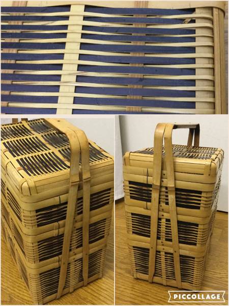 竹細工 三段 手付き提籠 弁当箱 茶籠 煎茶道具 アンティーク