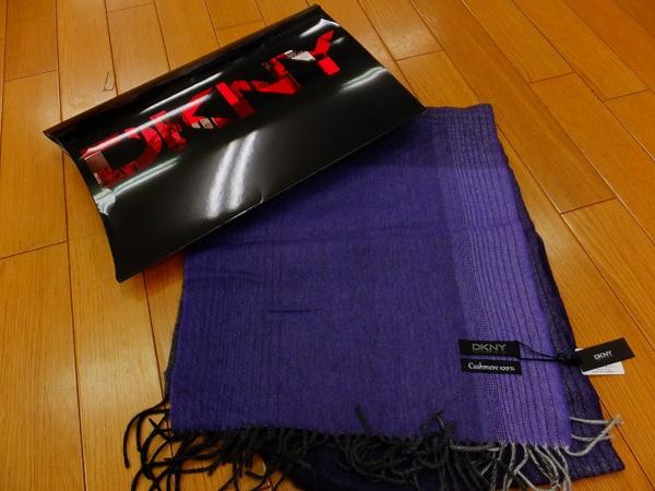 MM146 DKNY ダナキャラン新品ストライプ柄カシミヤ100%マフラー