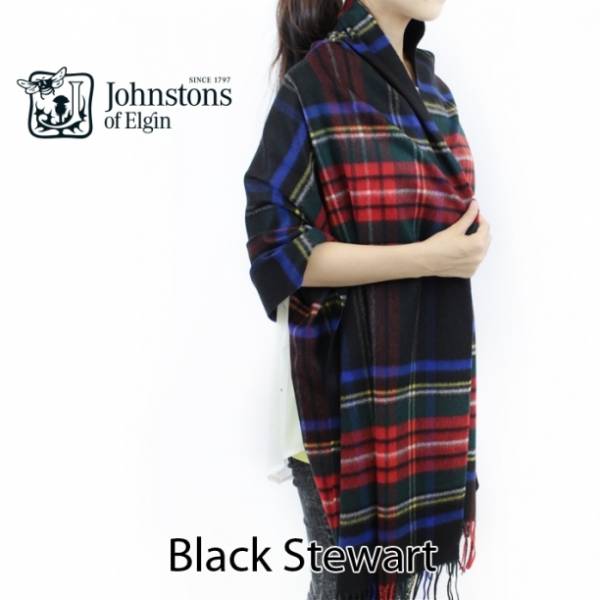 Black Stewart Johnstons ジョンストンズ カシミア大判ストール Black Stewart Johnstons ジョンストンズ カシミア大判ストール