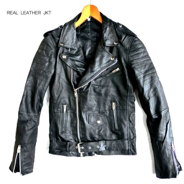 25/本革 ダブルレザーライダースジャケット 革ジャン皮ジャン L