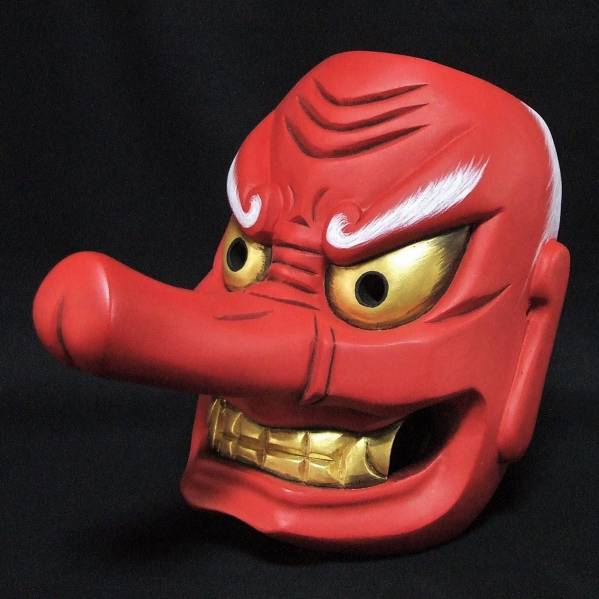 一木彫 天狗 面 木彫 正月飾り 新年 縁起 てんぐ 能 狂言