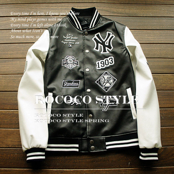 新品　■ USメジャー ヤンキース高級レザー　PUスタジャン M/K85