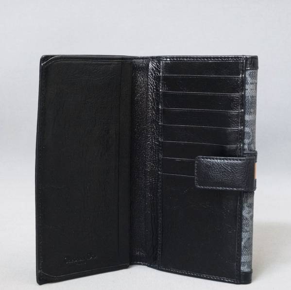 本物■ディオール■トロッター/デニム/ブラックレザー■長財布