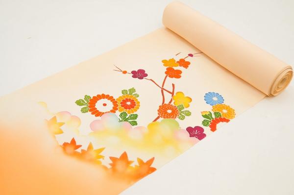 inagoya☆梅に菊☆高級品【附下◆正絹】反物 j5967ag