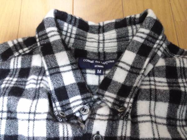 1円~ コムデギャルソンオム 縮絨 シャツ ネル ダウン M