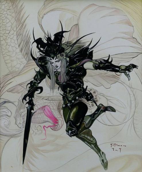 天野喜孝 油彩 肉筆『人物画』サイン入り ファイナルファンタジー