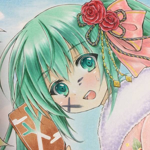 同人手描きイラスト【VOCALOID/ボカロ/初音ミク/お正月】色紙