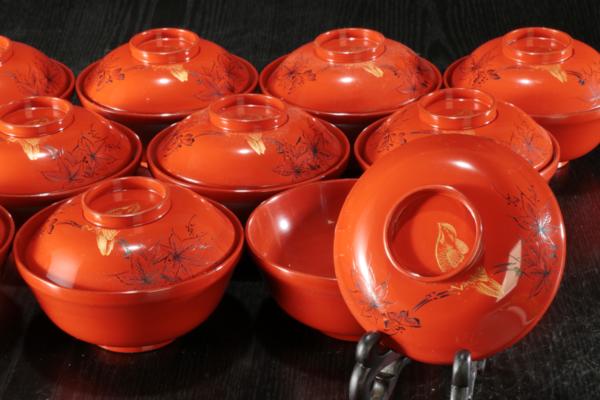 夢讃岐】時代逸品/輪島塗 沈金・吸物椀 10客揃 wn501