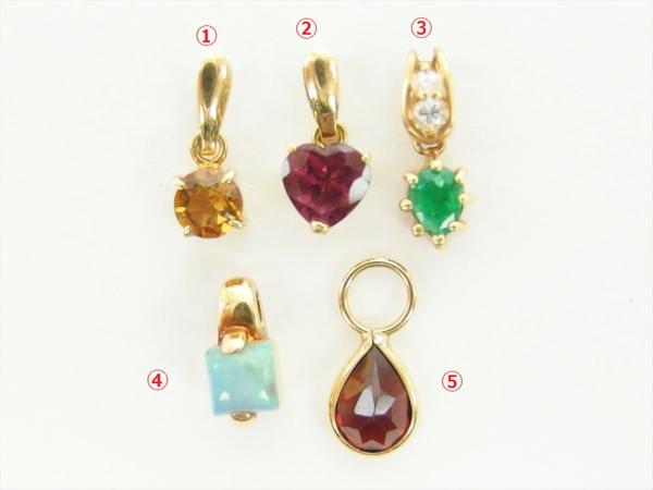 □ネックレストップ　チャーム　K18　おまとめ5点　色石付　アクセサリー
