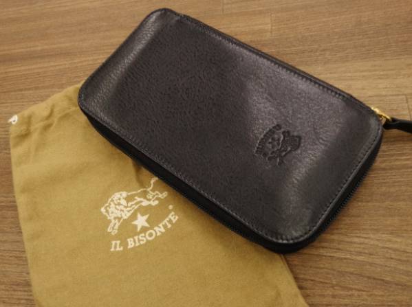 新品 イルビゾンテ ラウンドジップ レザー ロング ウォレット 黒 C0442 ① IL BISONTE 長財布　A35