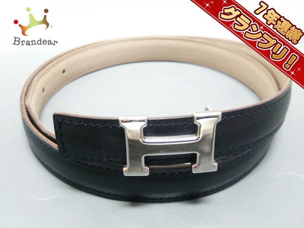 エルメス ベルト 75 美品 Hベルト 黒×アイボリー レザー HERMES