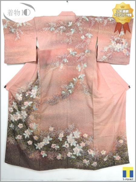 ★着物10★ 1円 正絹 銀通し 辻が花 袷 訪問着 ☆☆☆☆