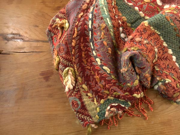 * アーバンリサーチ DOORS * ジャガード ペイズリー 大判 ストール ウール100％　刺繍 インド製 レディース