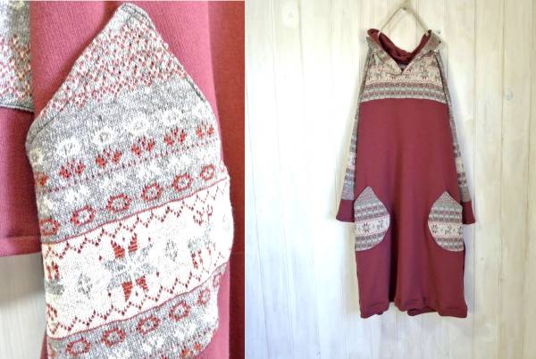 wハンドメイド　ジャガードニット　パーカーOP