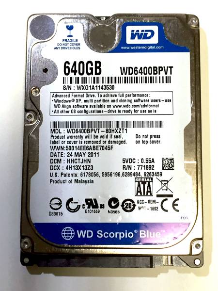 WesternDigital ウェスタンデジタル 2.5インチハードディスク SATA 640GB WD6400BPVT 送料164円