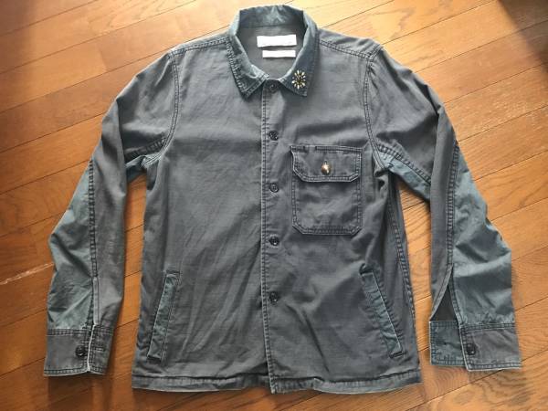 【美品 希少品】REMI RELIFE レミレリーフ アメリカンラグシー別注 ミリタリーシャツ Sサイズ スタッズ チャコールグレー ナバホ族