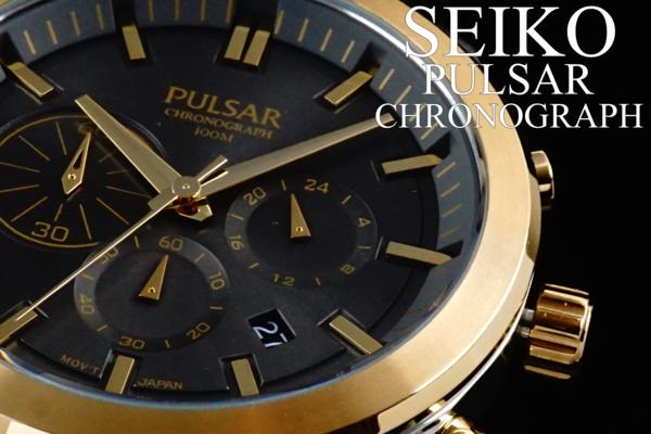 1円×3本セイコーPULSAR美しすぎるGOLDクロノグラフ100m防水