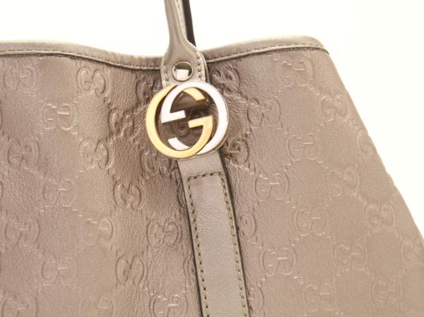 1円 美品 グッチ GG ツインズ シマ レザー ショルダー バッグ レディース 革 トート ビジネス ハンドバッグ ブランド メタリック かばん M5