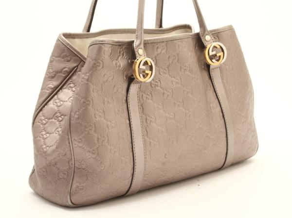 1円 美品 グッチ GG ツインズ シマ レザー ショルダー バッグ レディース 革 トート ビジネス ハンドバッグ ブランド メタリック かばん M5