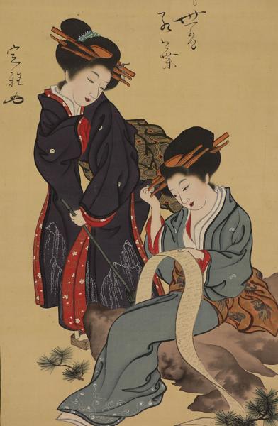 大人気，100%新品 掛軸・書画 【文読美人】 美人画 吐月 絹本肉筆 y833