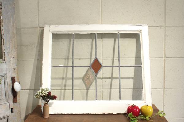 英国アンティーク◇ステンドグラス入窓a/ガラスドア扉/間仕切枠/建材/建具/店舗什器/ディスプレイ/イギリスヴィンテージ/ビンテージ