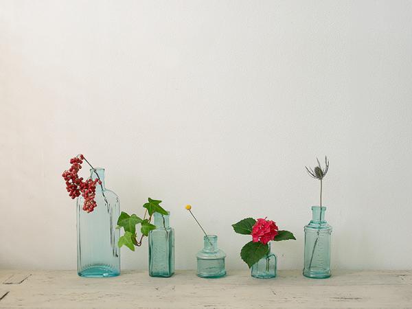 インクボトル◆英国 アンティーク アクアガラス 骨董 コットンリール イギリス 1910's 気泡 店舗什器 店舗備品 花器 花瓶_9