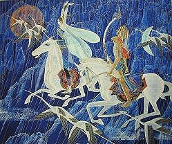 テンシャオカン（丁紹光）「天馬行空」 真作保証 123.5x99㎝ 大作 