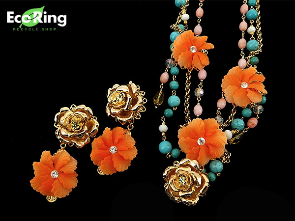 1円 超美品 GRACE CONTINENTAL（グレースコンチネンタル） フラワー イヤリング ネックレス 計2点セット BZ511