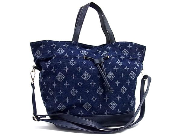 1円 □未使用□ Daily russet デイリーラシット デニム×レザー 巾着 