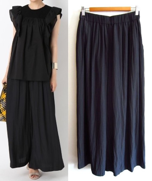 16SS JOURNAL STANDARD ジャーナルスタンダード★PE エアフロー ギャザー ワイド パンツ/黒 ブラック