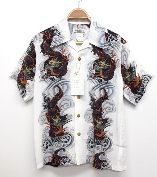 MAKANALEI マカナレイ AMT-055 シルクアロハシャツ リアルドラゴン ホワイト S うっすら汚れあり 新品