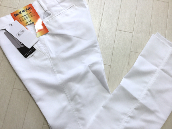 新品◆アディダス ゴルフ SIDE MOVE 膝裏メッシュ加工 DRY ストレッチパンツ★白★w82