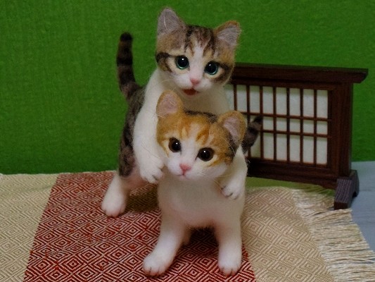 Saf 猫 じゃれ猫２匹 キジ白 三毛猫 子猫 羊毛フェルト ハンドメイド 羊毛フェルト 売買されたオークション情報 Yahooの商品情報をアーカイブ公開 オークファン Aucfan Com