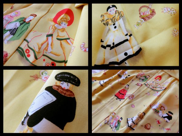 逸品□正絹□岡重謹製□菜の花色フランス人形柄長襦袢□ベージュ赤 