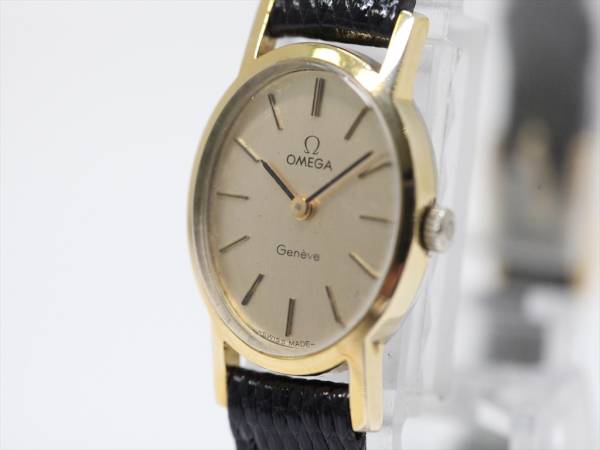 可動品【オメガ】ジュネーブ　手巻き　スイス製　ゴールド　ベルトレザー　レディース腕時計　U858