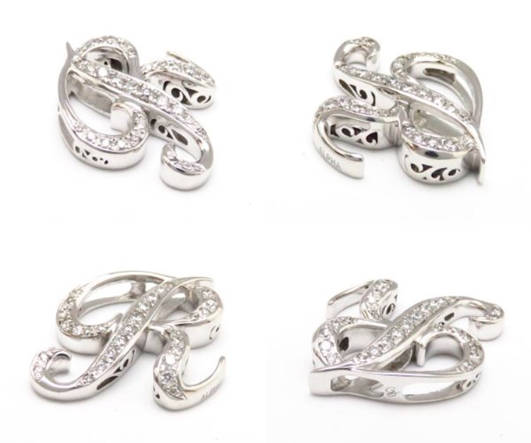 ゆきざき K18WG ホワイトゴールド ALPHA イニシャルペンダント M  