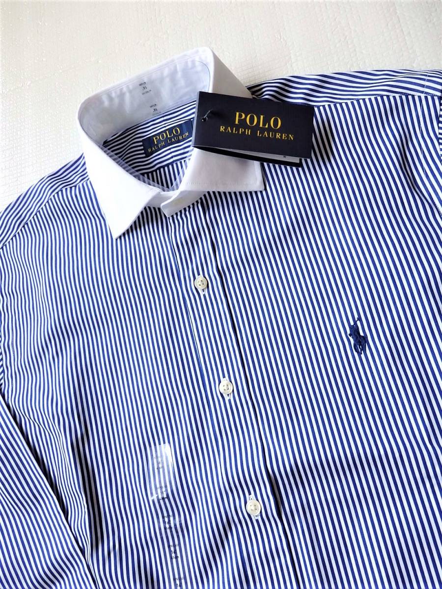【新品】1，6万★ラルフローレンPolo 【クレリックカラー・クラシックストライプ】REGENTタイプドレスシャツ/us16