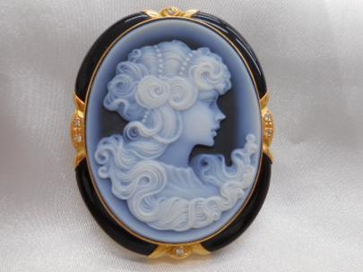 カメオ ブローチ ペンダント K18 ダイヤ 0.08ct 美女