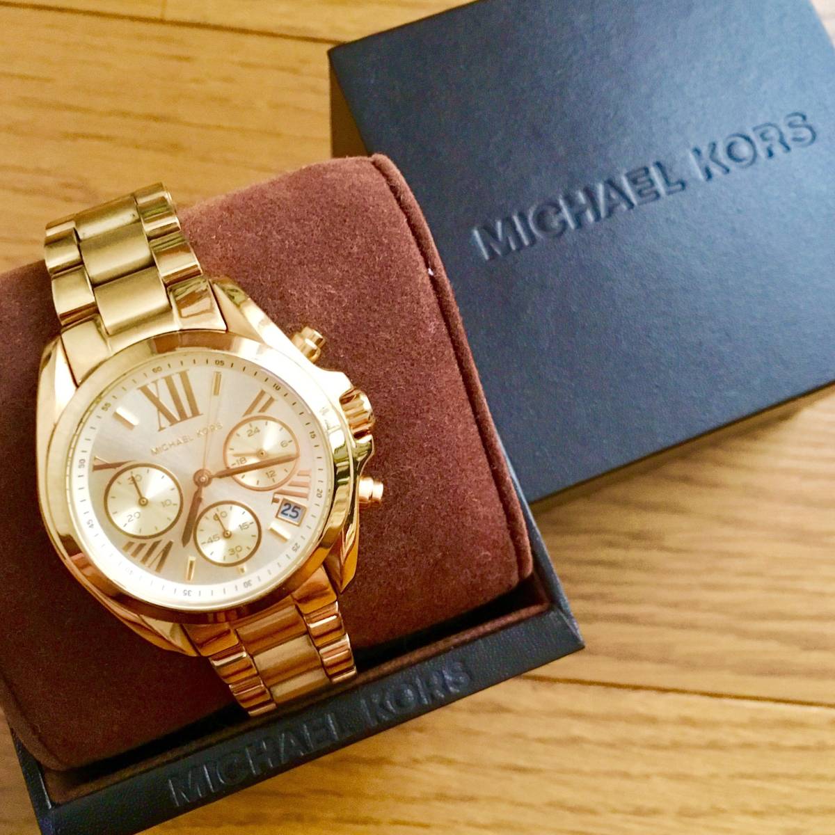美品】LADIES MICHAEL KORS クロノグラフ腕時計 ゴールド□