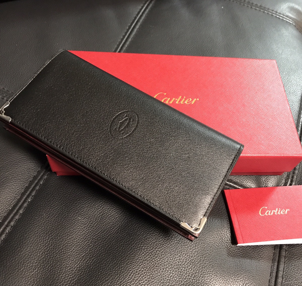 カルティエ マスト・ドゥ・カルティエ 二つ折り長財布 カボション L3001363 黒　美品