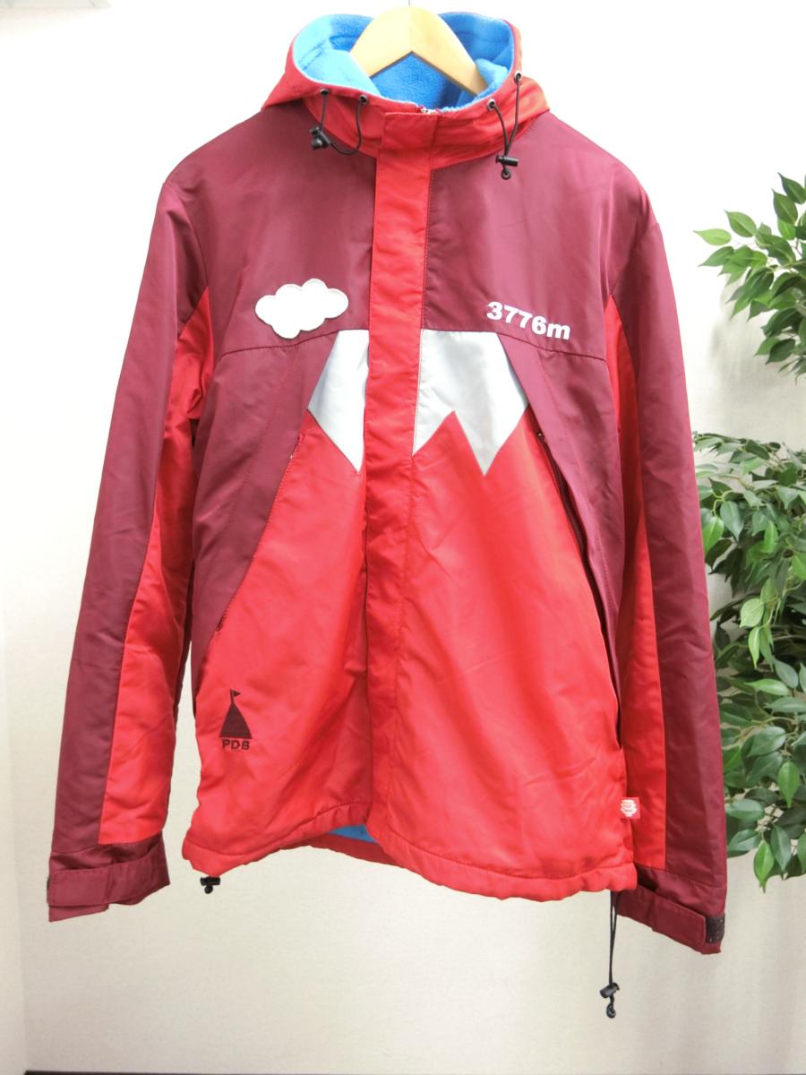 美品 PUNK DRUNKERS マウント富士 富士山 ロゴ 刺繍 切替 デザイン ナイロン マウンテン パーカー レッド 赤 メンズ WT1709-485