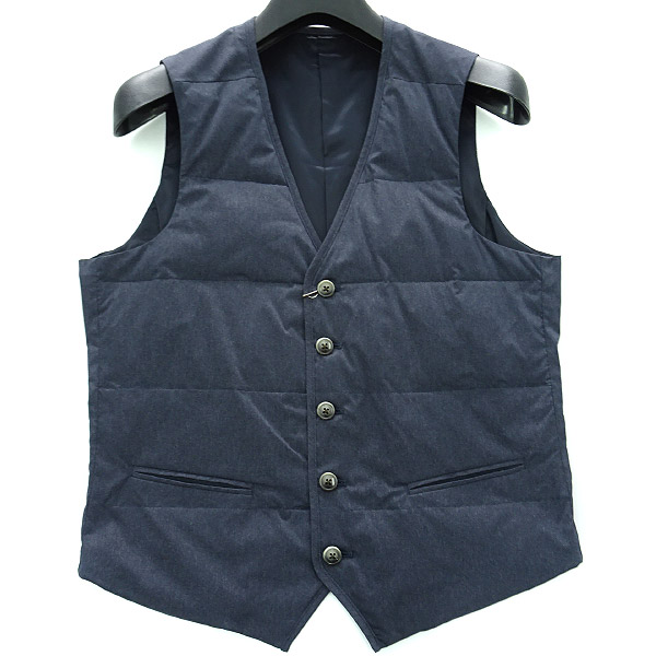 新品 COMME CA MEN コムサメン 能登半島丸井織物ストレッチタフタパデットダウンベストL紺★J21686