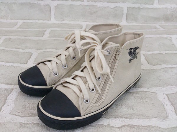 ● Burberry London コットン調 ハイカット サイドジップ キッズ 子供服 シューズ スニーカー 20.0 ベージュ # ◆ 1000001066035