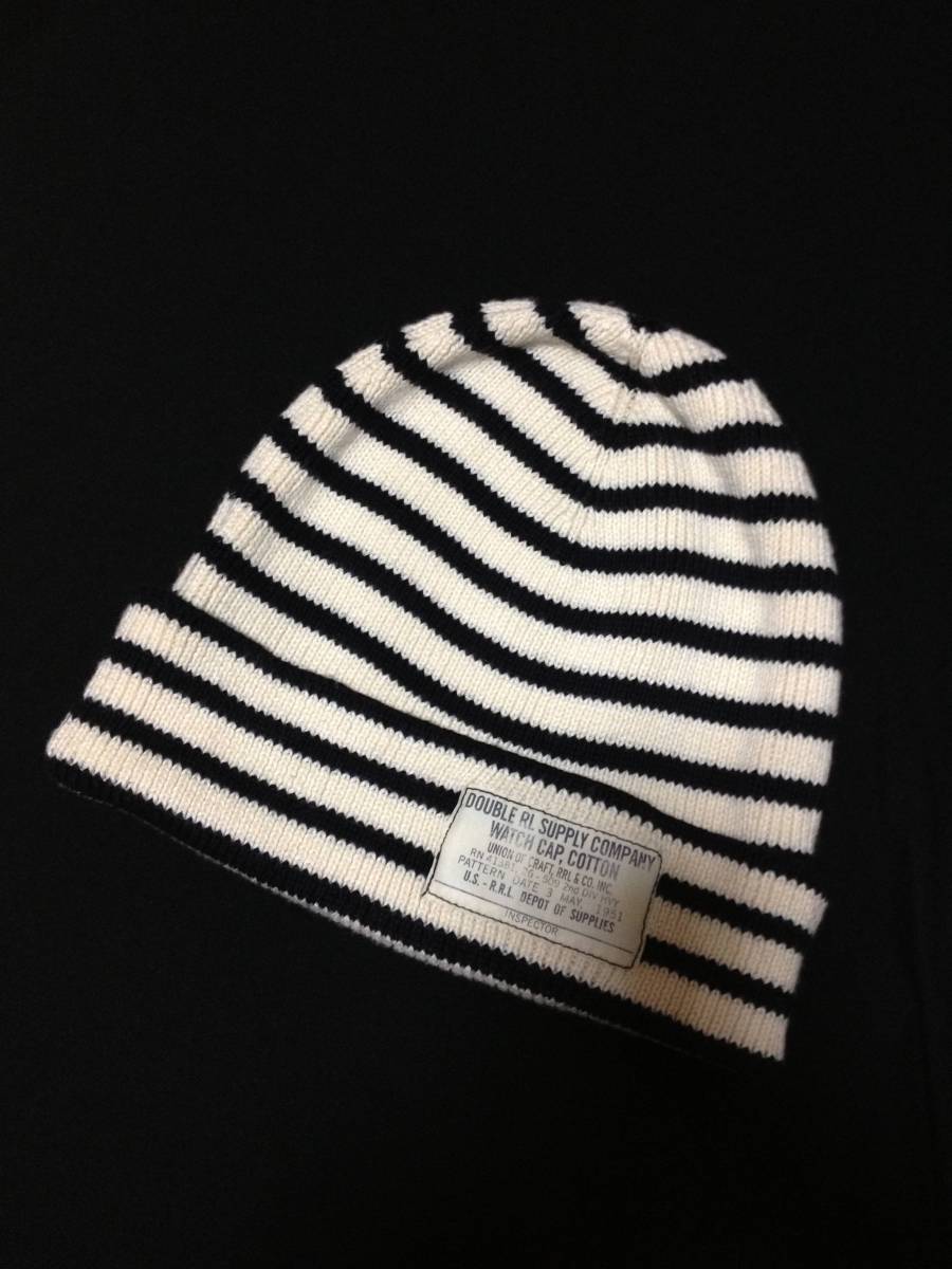 RRL ビーニー ニットキャップ 帽子 ボーダー柄 白×黒(紺) ピマコットン ラルフローレン