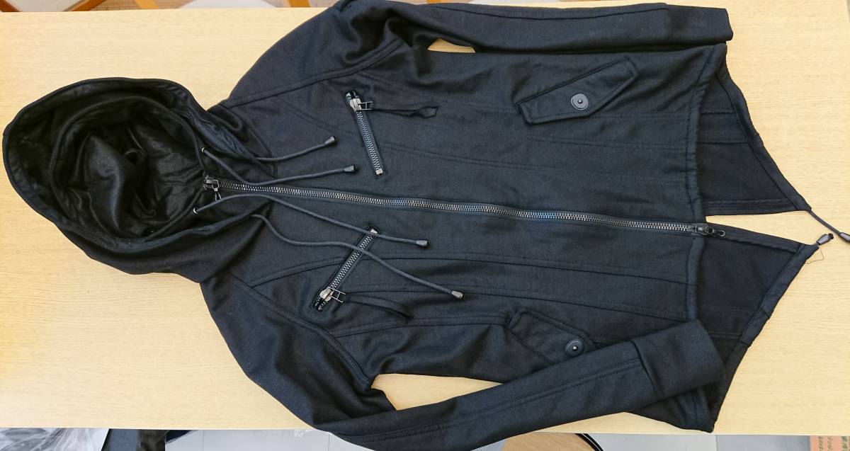 超美品FUGA名作フーガ黒ショートモッズコート/ダブルフード/４６のM位/柔らかいメルトン生地