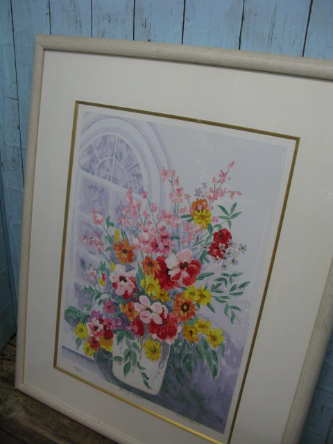 ★水彩　パステル？　ヘレンポール　アリーライト　リトグラフ　額装（アクリルボード）　綺麗な花　コスモス？★