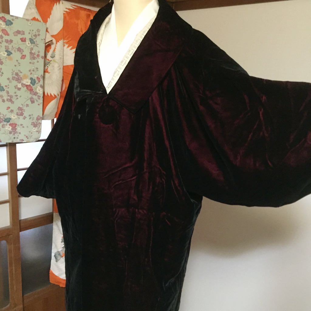 着物用/和装コート/赤黒/ベルベット ベルベット 着物 コート