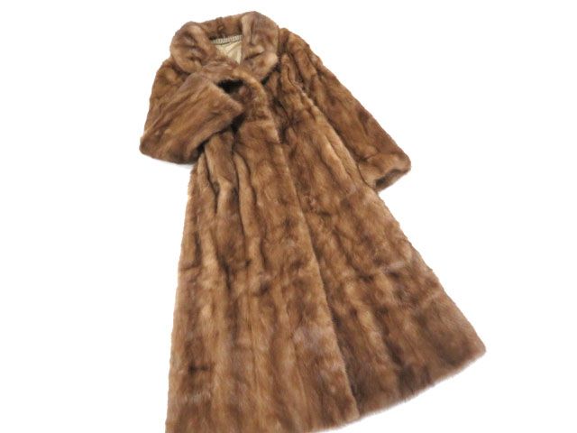 毛並み美品▽MINK ミンク 裏地花柄刺繍入り 本毛皮 ロングコート 毛