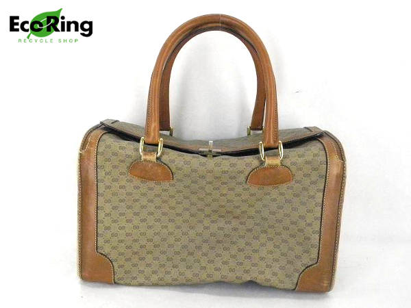 1円 グッチ オールド PVC×レザー ボストンバッグ AQ302