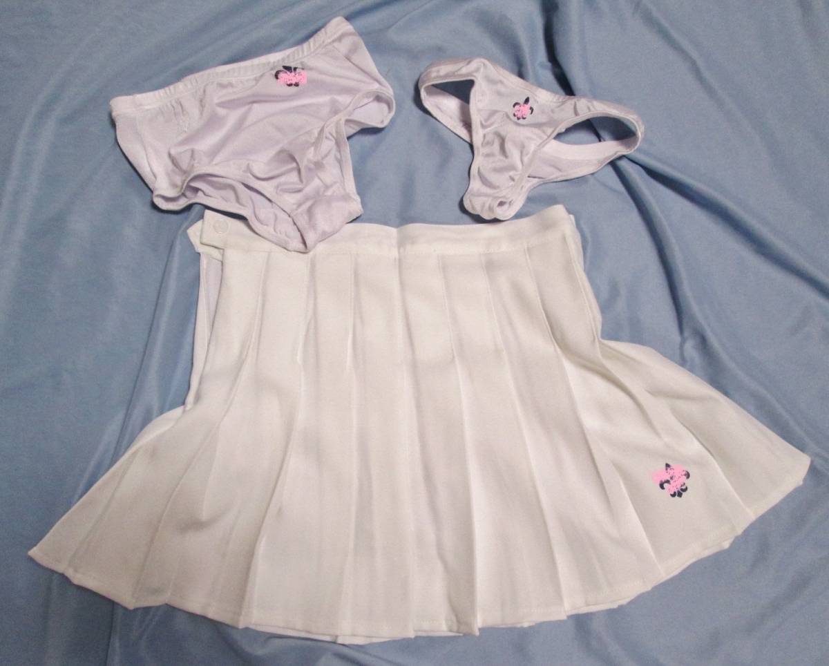 有名大応援団チアリーダー部ユニフォーム練習着?大きめテニスウェア風衣装L～LLインナースパッツ付き純白スコートアンスコ